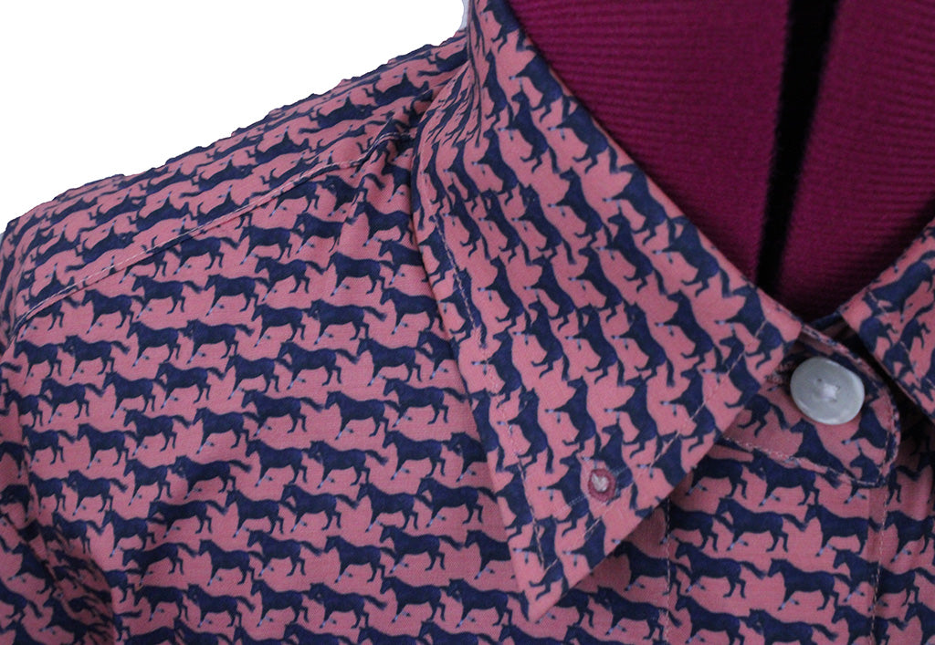 Shirt Issued By Ellie May Pink and Navy Horses