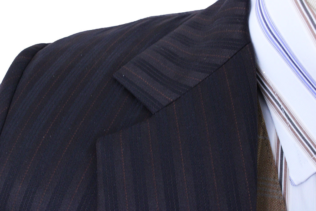 Day Suit Men's Becker Brothers Brown Sheen with Black and Rust Pinstripe