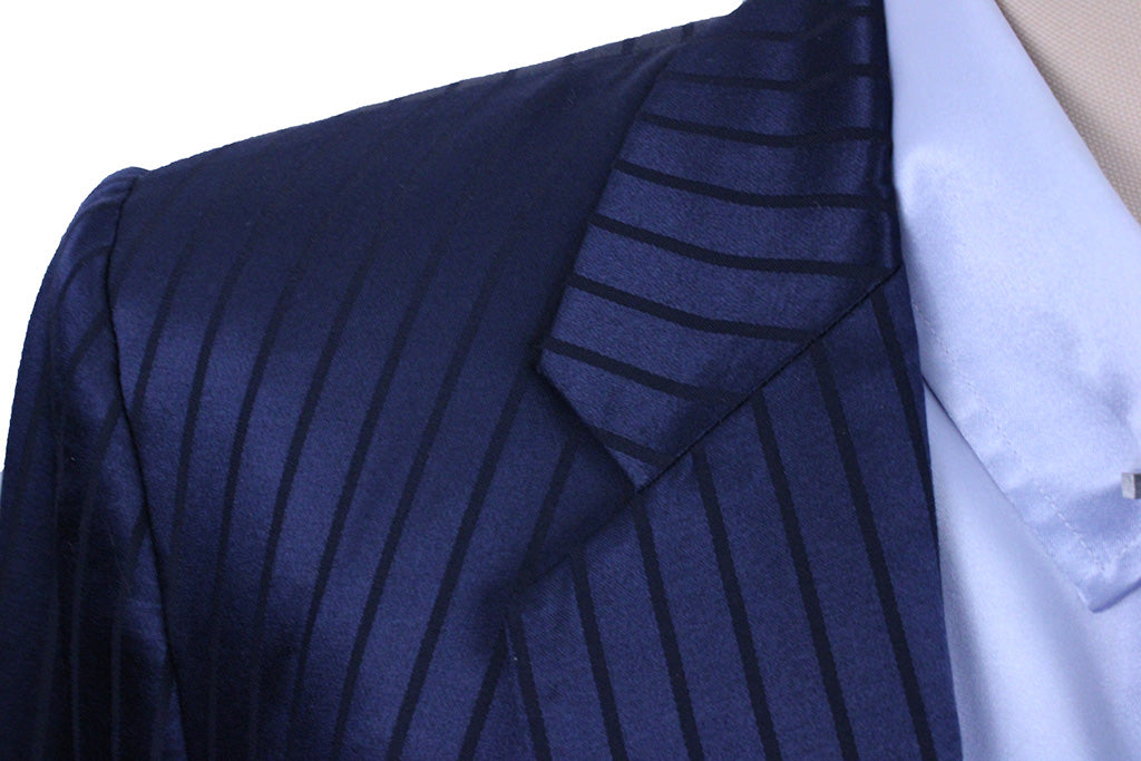 Day Suit Show Season Navy Sheen with Black Shadow Stripe
