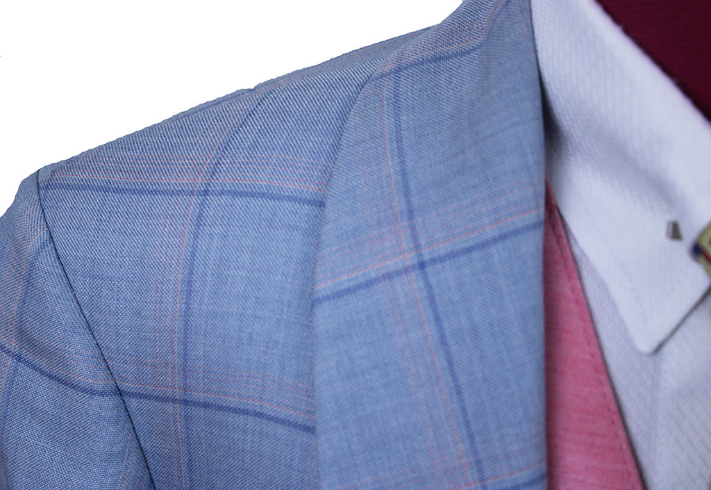 Day Coat DeRegnaucourt Light Blue with Pink and Blue Windowpane