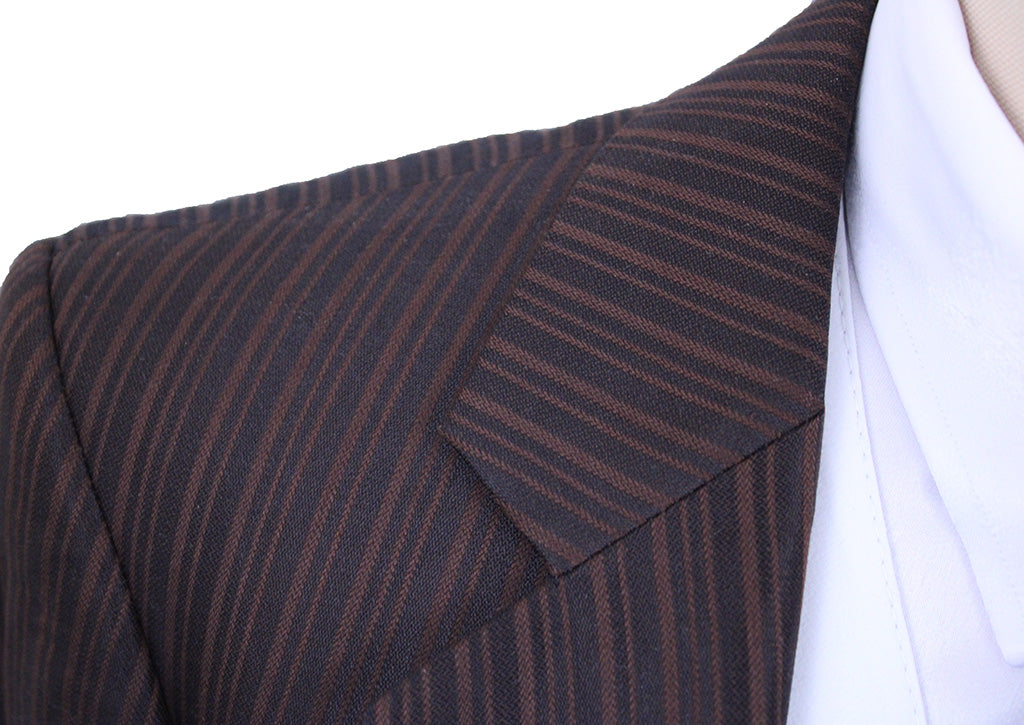 Day Suit DeRegnaucourt Chocolate Brown Shadow Stripe Sheen with TWO JODS
