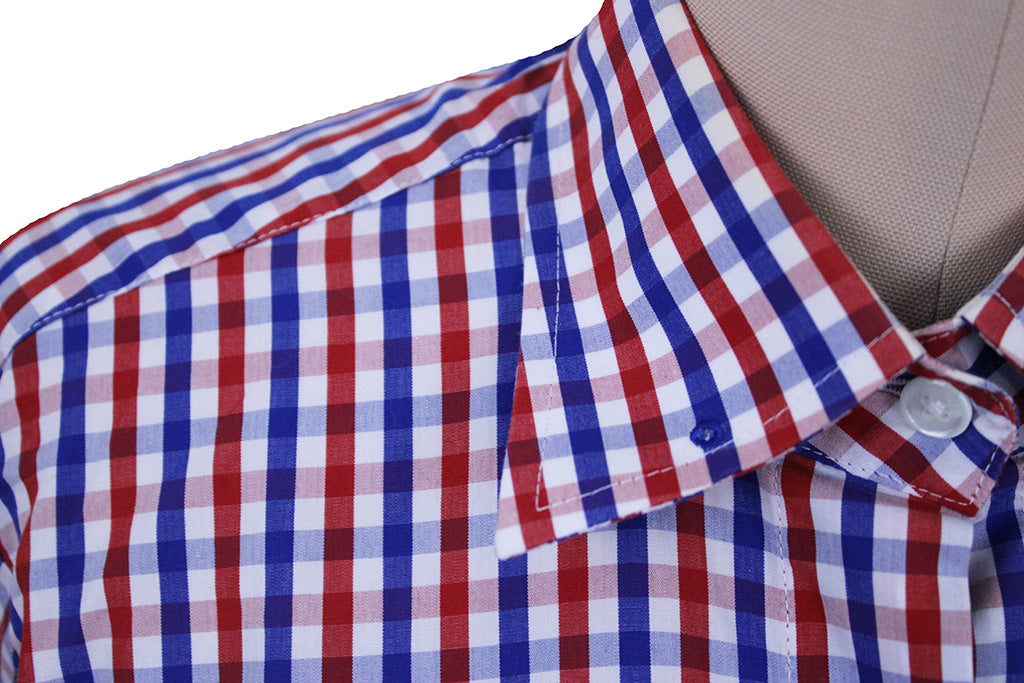 Shirt Issued By Ellie May Red and Blue Box Check