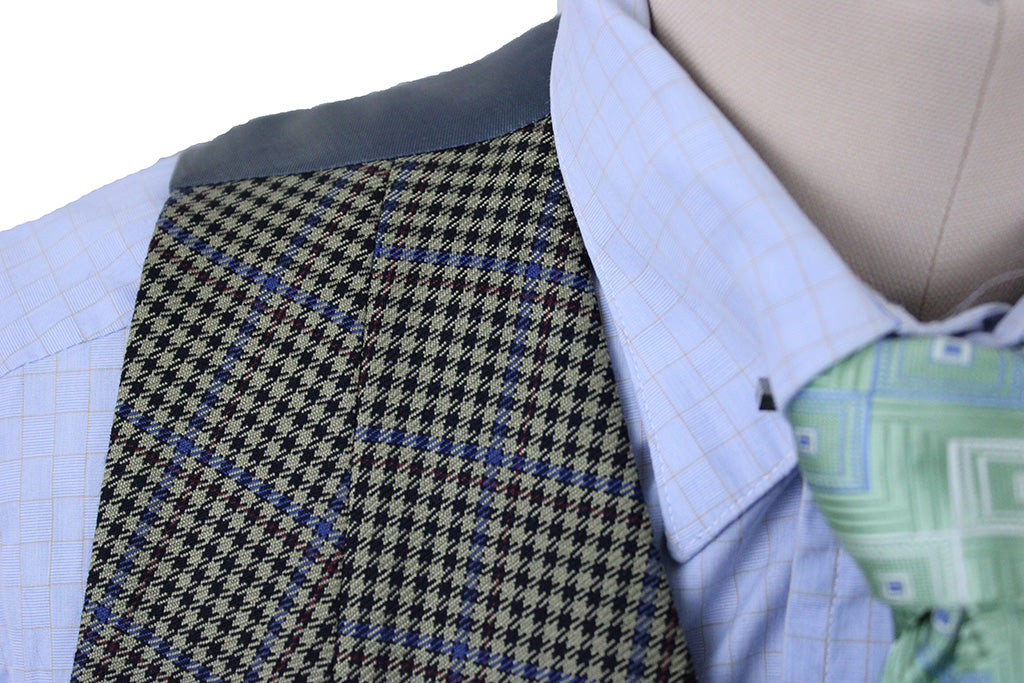 Vest Chavez Sage with Blue and Red Houndstooth