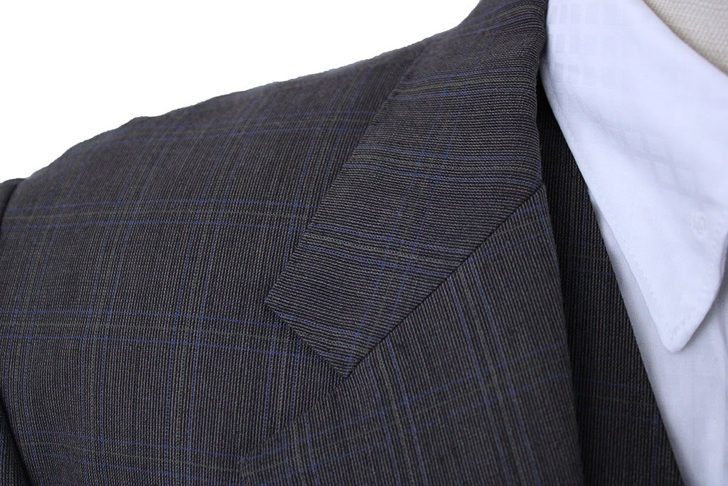Men's Suit Custom Brown with Blue and Gold Windowpane