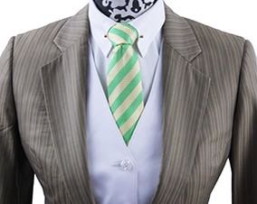 Day Suit DeRegnaucourt Tan with Pink and Gold Pinstripe