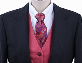 Becker Brothers Black and Red Dot Pinstripe Day Suit