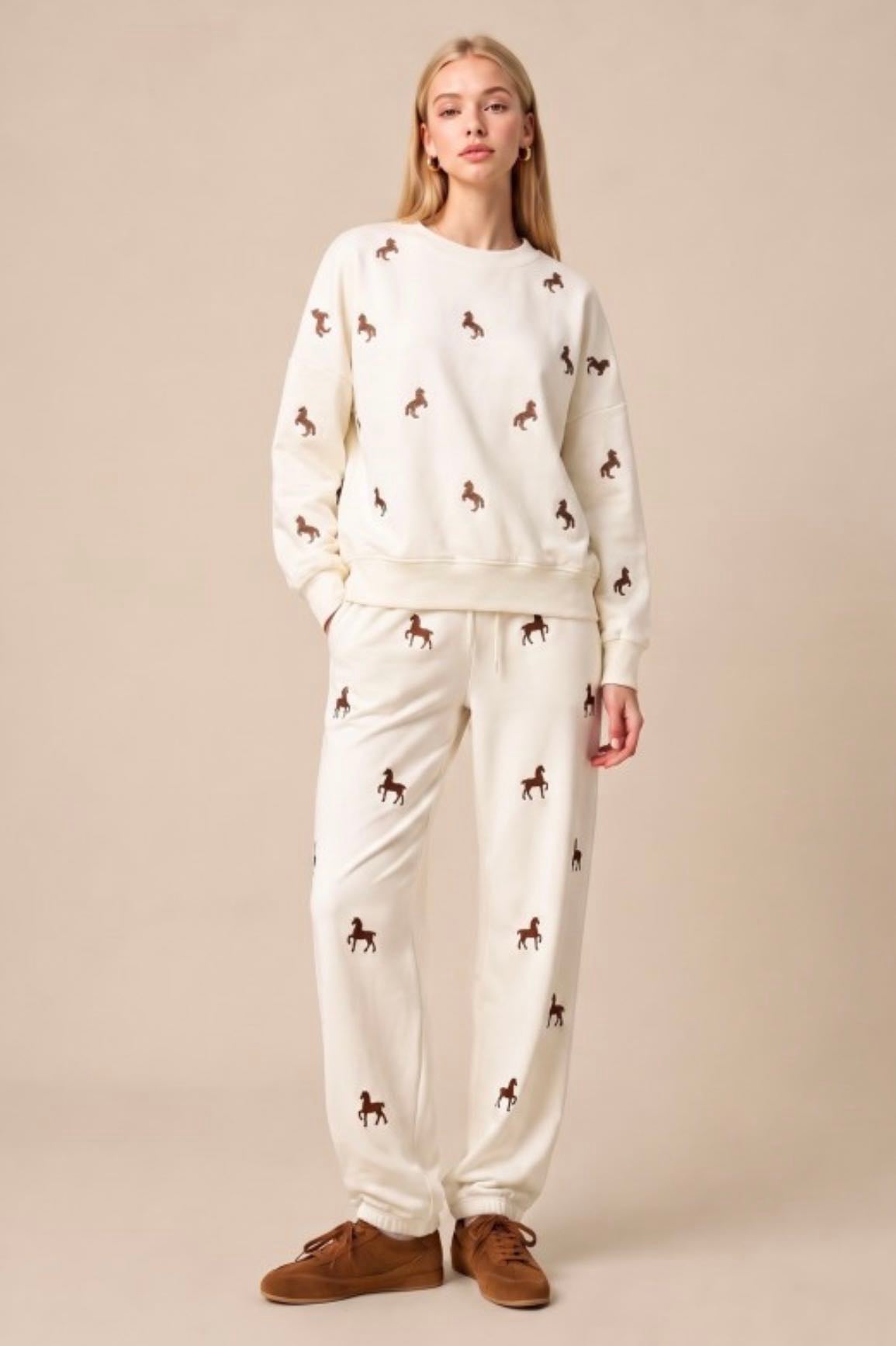 Taelynn Cream Horse Print Sweatshirt