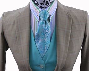 Day Suit Becker Brothers Tan with Tangerine and Aqua Glenplaid