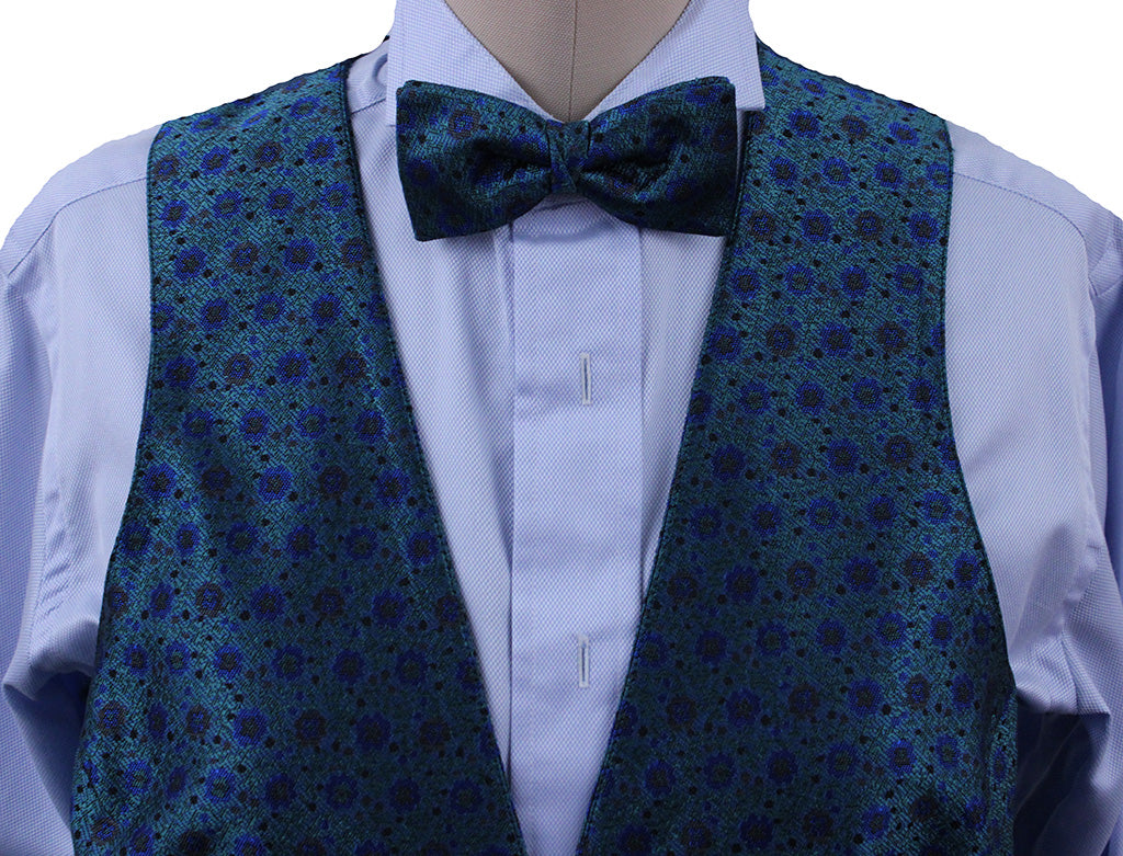 Formal Vest Becker Brothers Emerald and Blue Floral Brocade