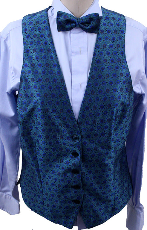 Formal Vest Becker Brothers Emerald and Blue Floral Brocade