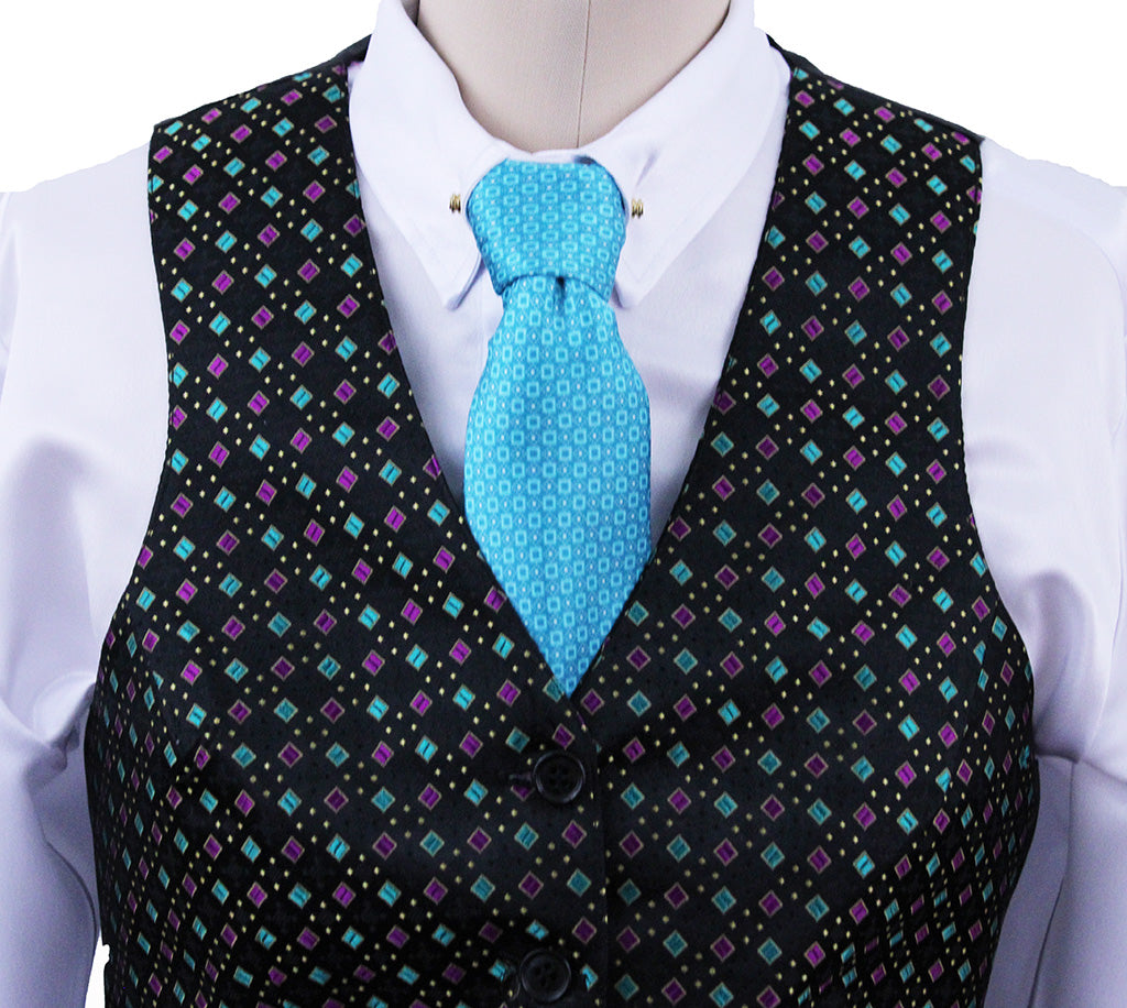 BRAND NEW! Becker Brothers Black with Teal and Berry Diamond Brocade Vest