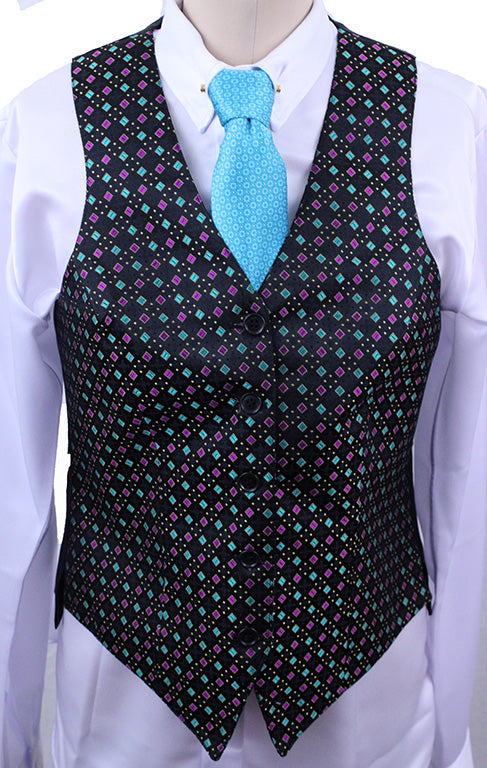 BRAND NEW! Becker Brothers Black with Teal and Berry Diamond Brocade Vest