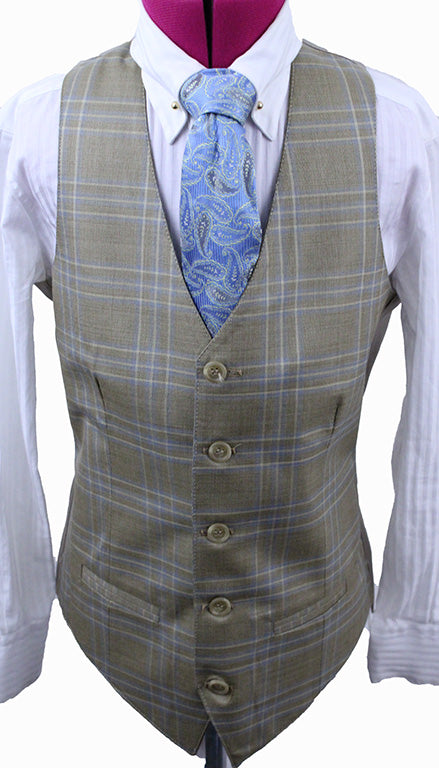 BRAND NEW! Becker Brothers Light Gold and Blue Glenplaid Boy's Vest