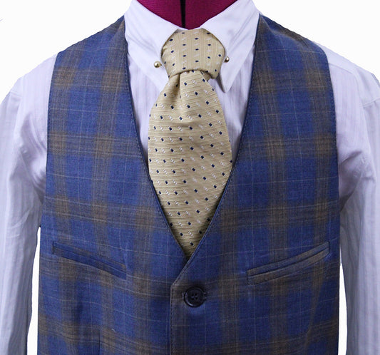 BRAND NEW! Becker Brothers Tan and Blue Glenplaid Boy's Vest