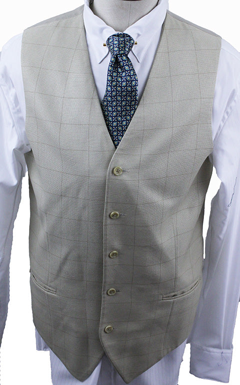 Men's Vest Marsha DeArriaga Tan with Brown Windowpane