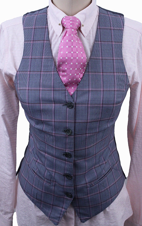 Vest Becker Brothers Silver Glenplaid with Pink and Berry Windowpane