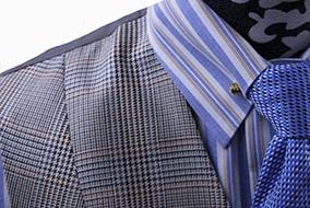 Vest Marsha DeArriaga Tan with Orange and Blue Houndstooth