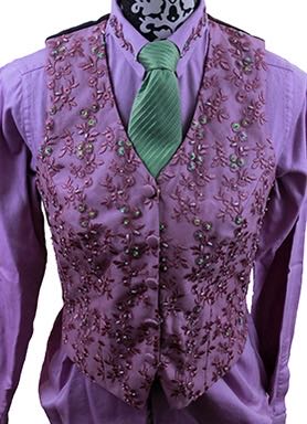 Shirt/Vest/Tie Combo Show Season Lavender Applique Brocade