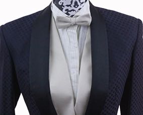 Formal Coat Custom Navy and Black Pattern with Satin Shawl