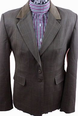 Hunt Coat Marsha DeArriaga Tan with Gold and Maroon Windowpane