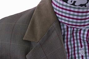 Hunt Coat Marsha DeArriaga Tan with Gold and Maroon Windowpane