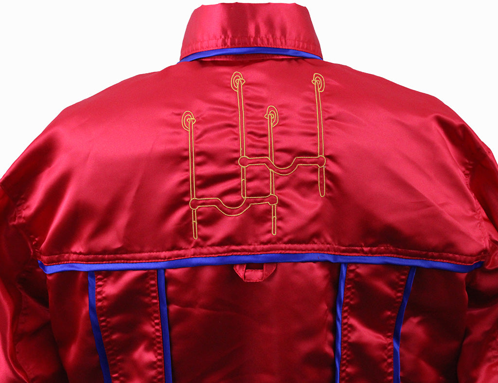 Road Silks and Hat Becker Brothers Red, Blue and Yellow Piping