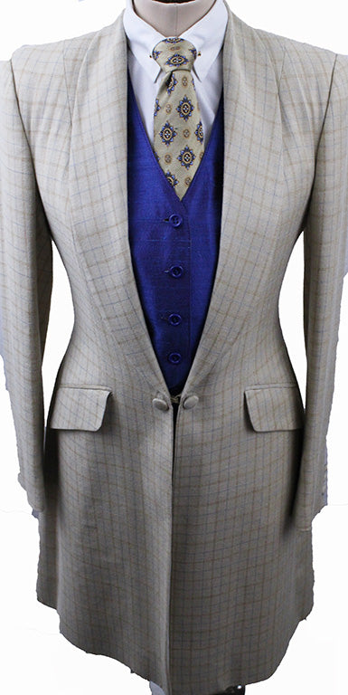 Day Coat Marsha DeArriaga Tan with Blue and Rust Box