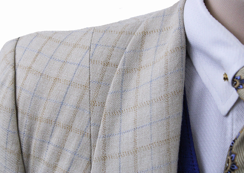 Day Coat Marsha DeArriaga Tan with Blue and Rust Box