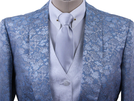 BRAND NEW! Becker Brothers Light Blue and Silver Brocade Day Coat