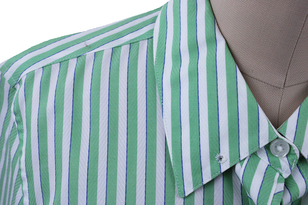 Shirt Green and White Herringbone Stripe