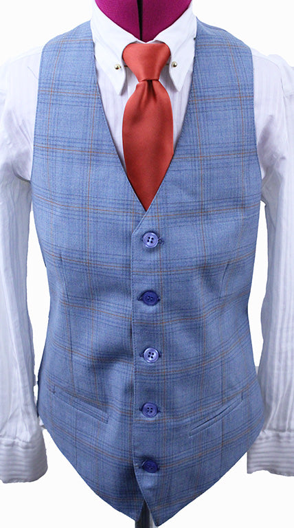 BRAND NEW! Becker Brothers Light Blue and Orange Glenplaid Boy's Vest
