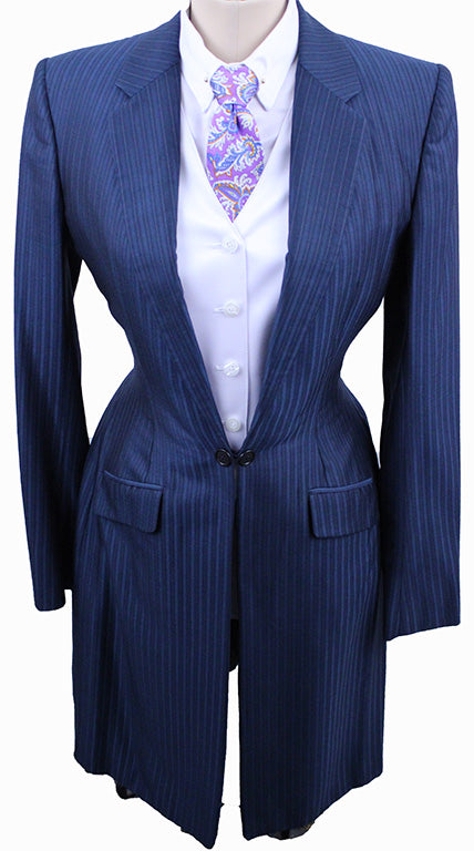 Day Suit Becker Brothers Medium Blue Shadow Stripe and Pinstripe