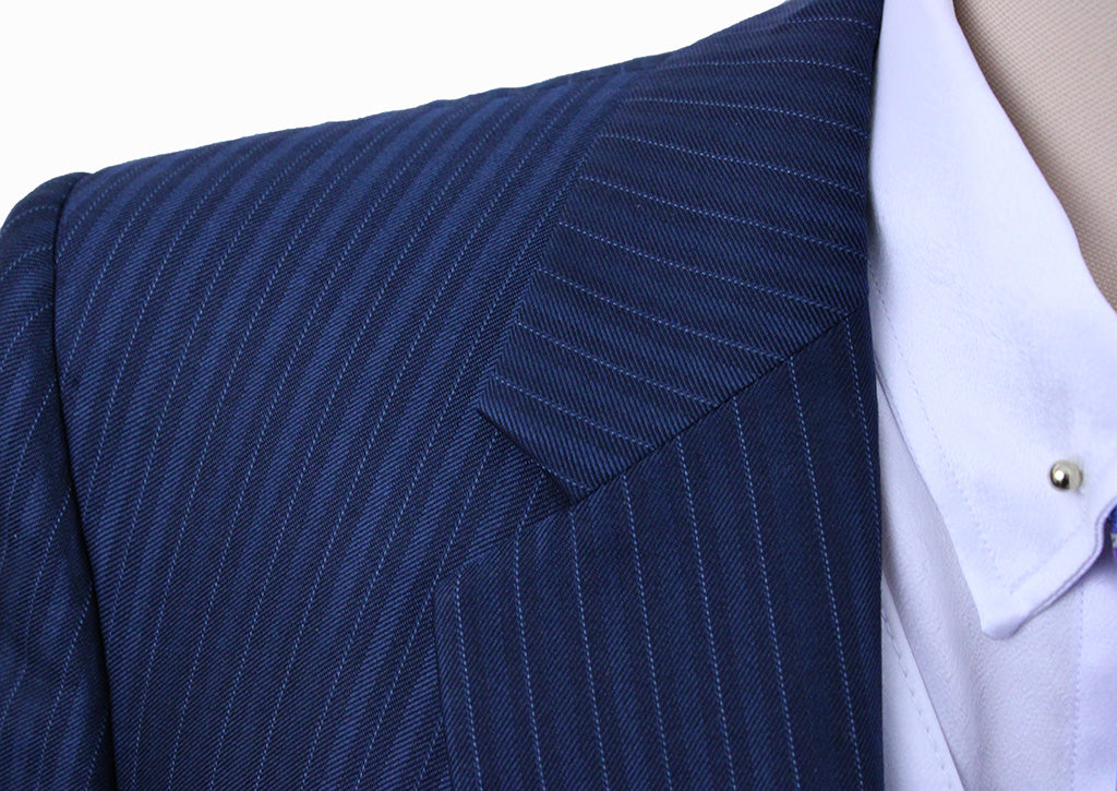 Day Suit Becker Brothers Medium Blue Shadow Stripe and Pinstripe