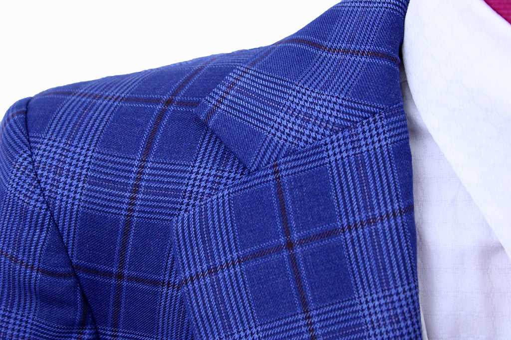 Day Suit Becker Brothers Blue Glenplaid with Red Windowpane