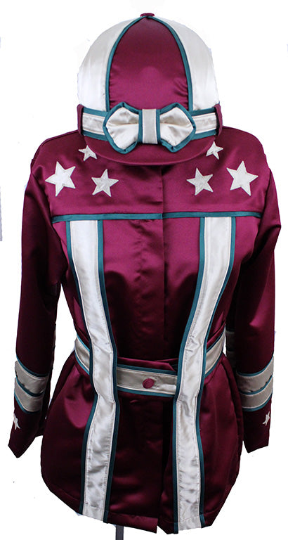 Road Silks Maroon, Gold, and Green Stars with Helmet