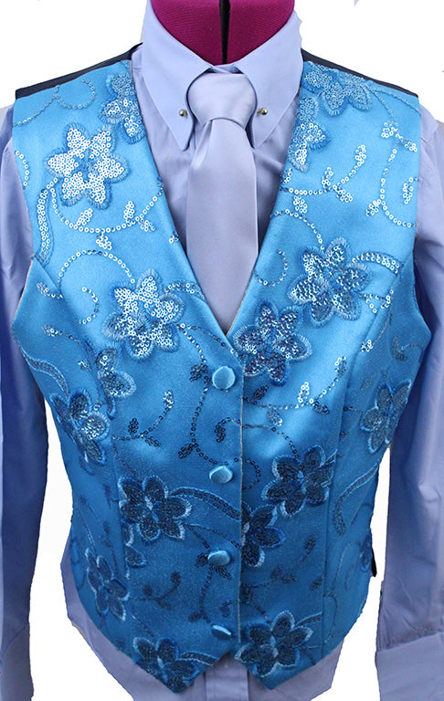 Vest JLC Reversible Aqua Floral Brocade and Ivory and Gold Brocade