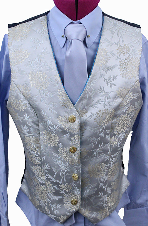 Vest JLC Reversible Aqua Floral Brocade and Ivory and Gold Brocade