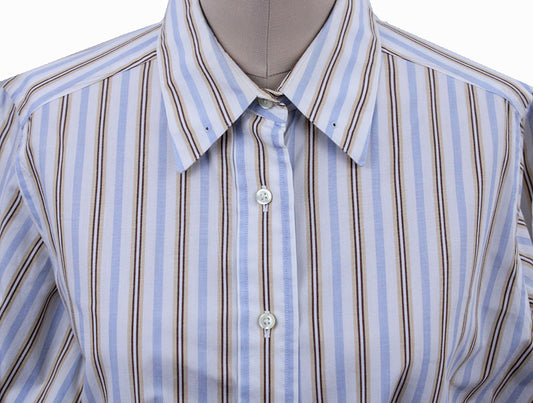 Shirt Becker Brothers White with Blue and Cream Pinstripe