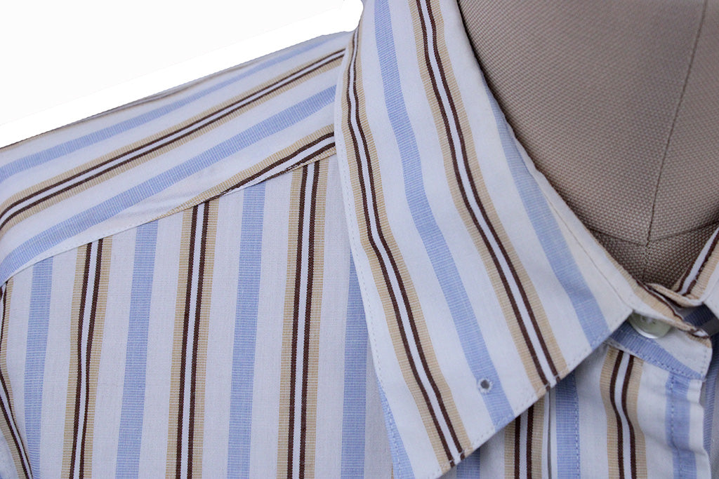 Shirt Becker Brothers White with Blue and Cream Pinstripe