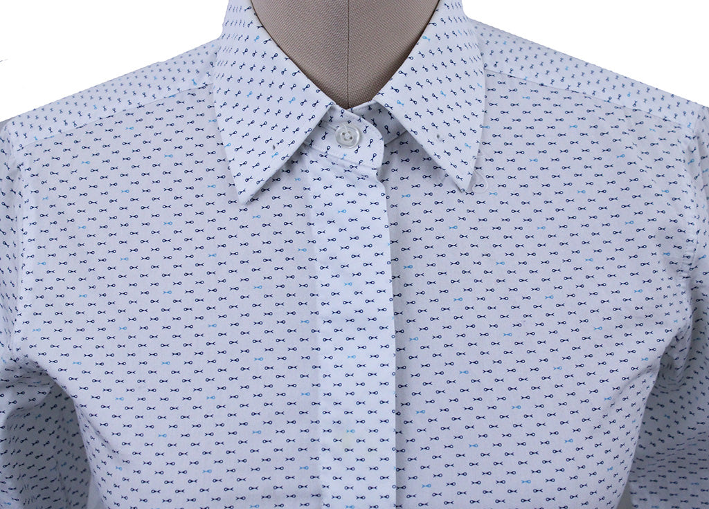 Shirt DeRegnaucourt White with Blue Fish