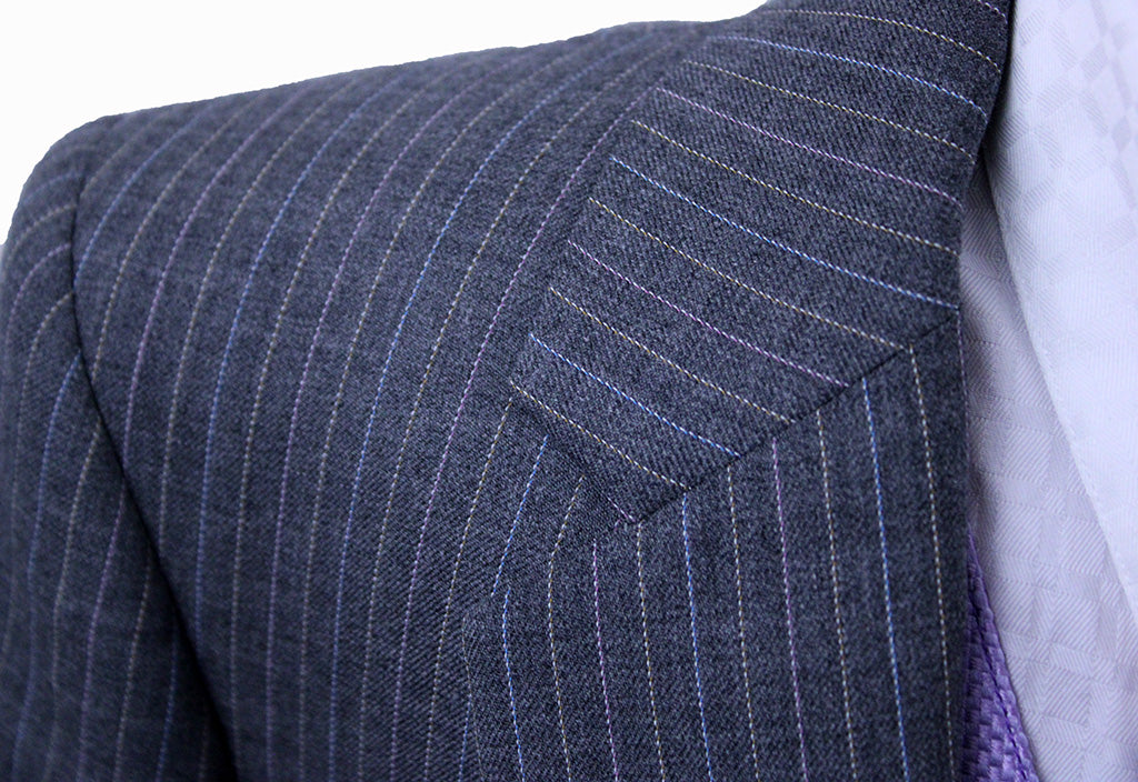 Day Suit Becker Brothers Grey with Pink, Purple, and Blue Pinstripe