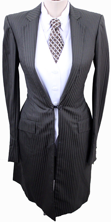 Day Suit DeRegnaucourt Brown Shadow Stripe with Aqua Pinstripe