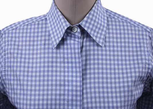 Shirt DeRegnaucourt White with Blue and Steel Box Pattern