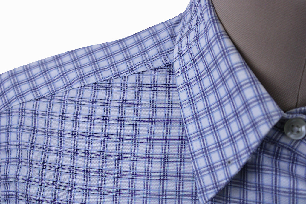 Shirt DeRegnaucourt White with Blue and Steel Box Pattern