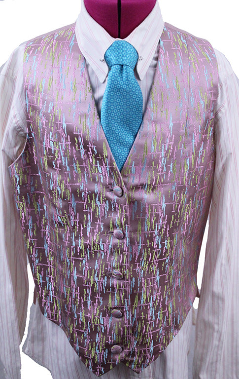 Vest Chavez Pink with Blue, Lime, and Pink Confetti Brocade