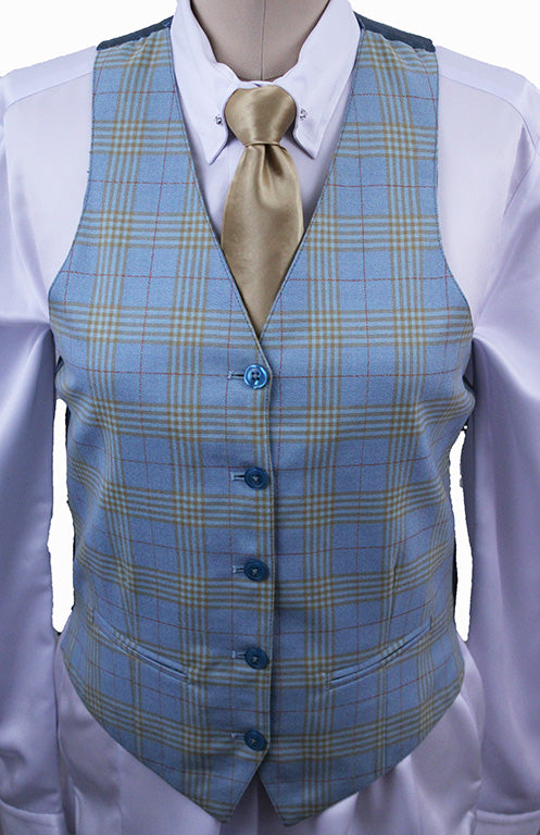 Vest Becker Brothers Light Blue with Gold Glenplaid and Red Windowpane