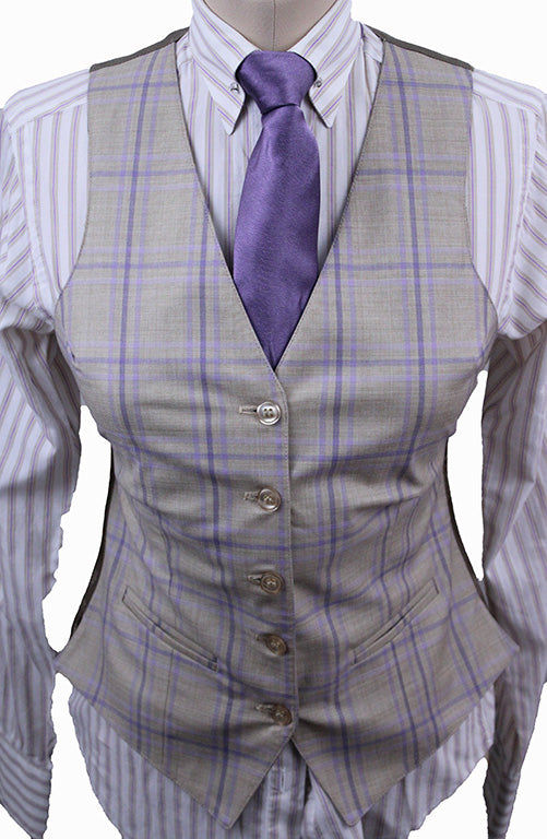 Vest Becker Brothers Tan with Purple and Lavender Windowpane