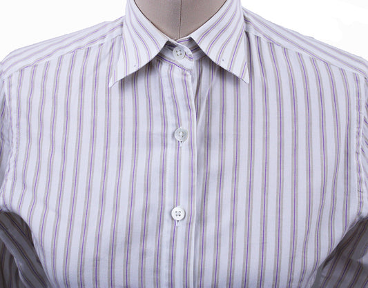 Shirt Becker Brothers White with Tan and Purple Stripe