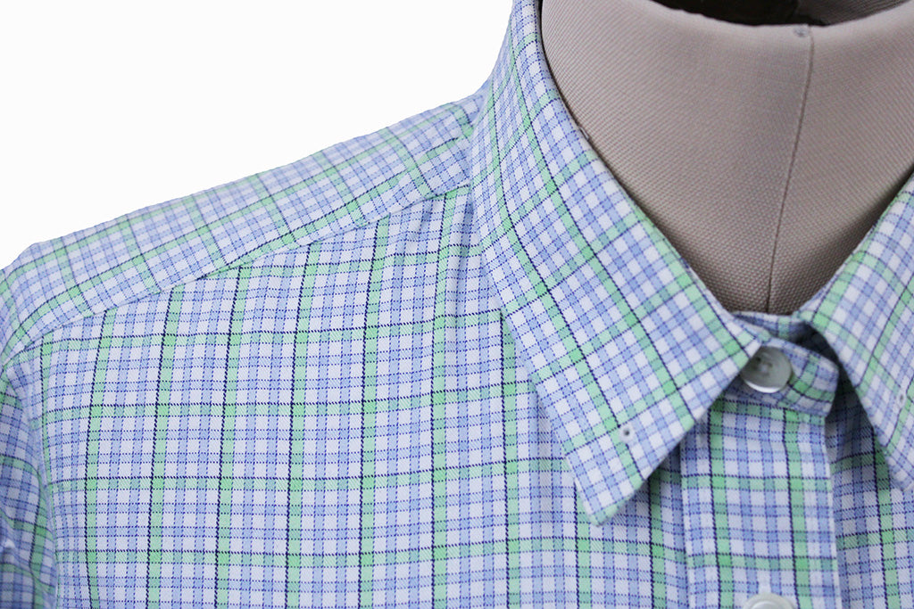 Shirt Custom Clothes Corp Blue and Lime Green Box Plaid