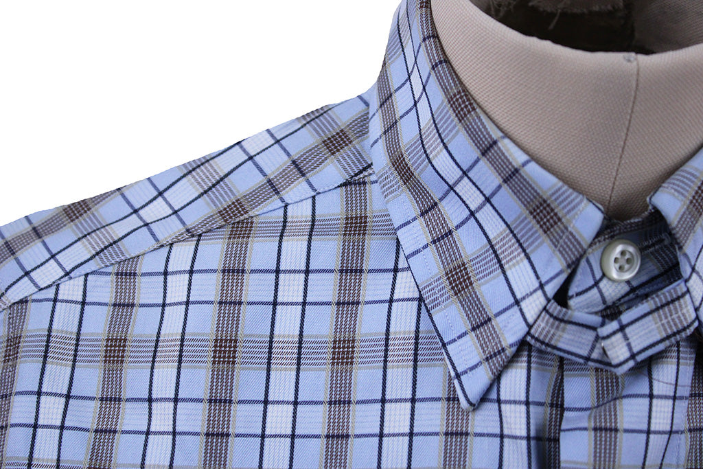 Shirt DeRegnaucourt Light Blue with White and Brown Box Plaid